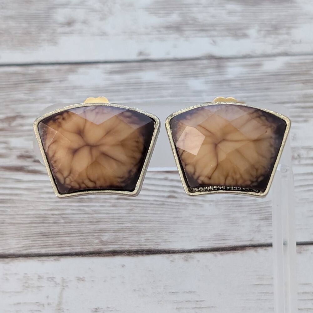 Vintage Clip On Earrings Unusual Brown Tones Statement Retro